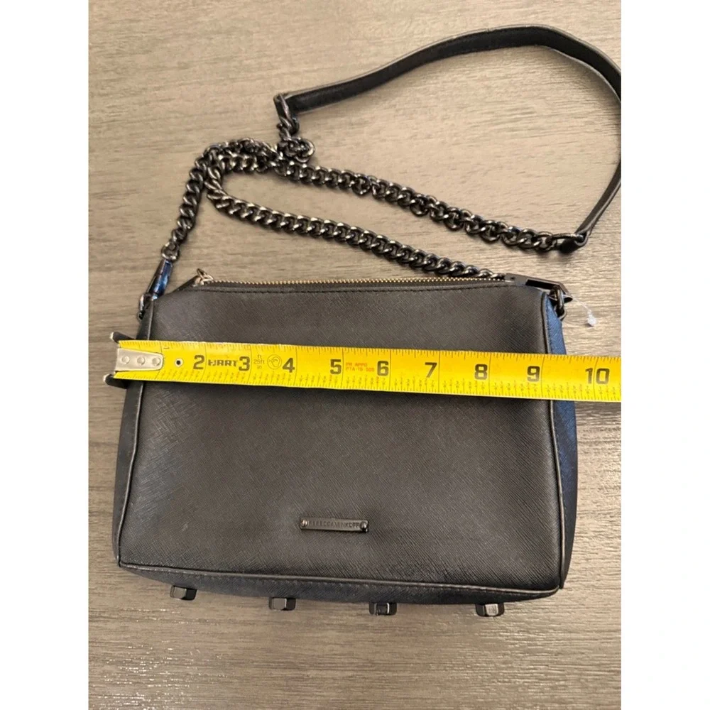 Rebecca‎ Minkoff Avery Crossbody Bag Black Saffiano Leather Gunmetal Chain OS